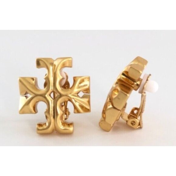 Tory Burch Roxanne Gold Logo Clip-On Earrings - Picture 1 of 4